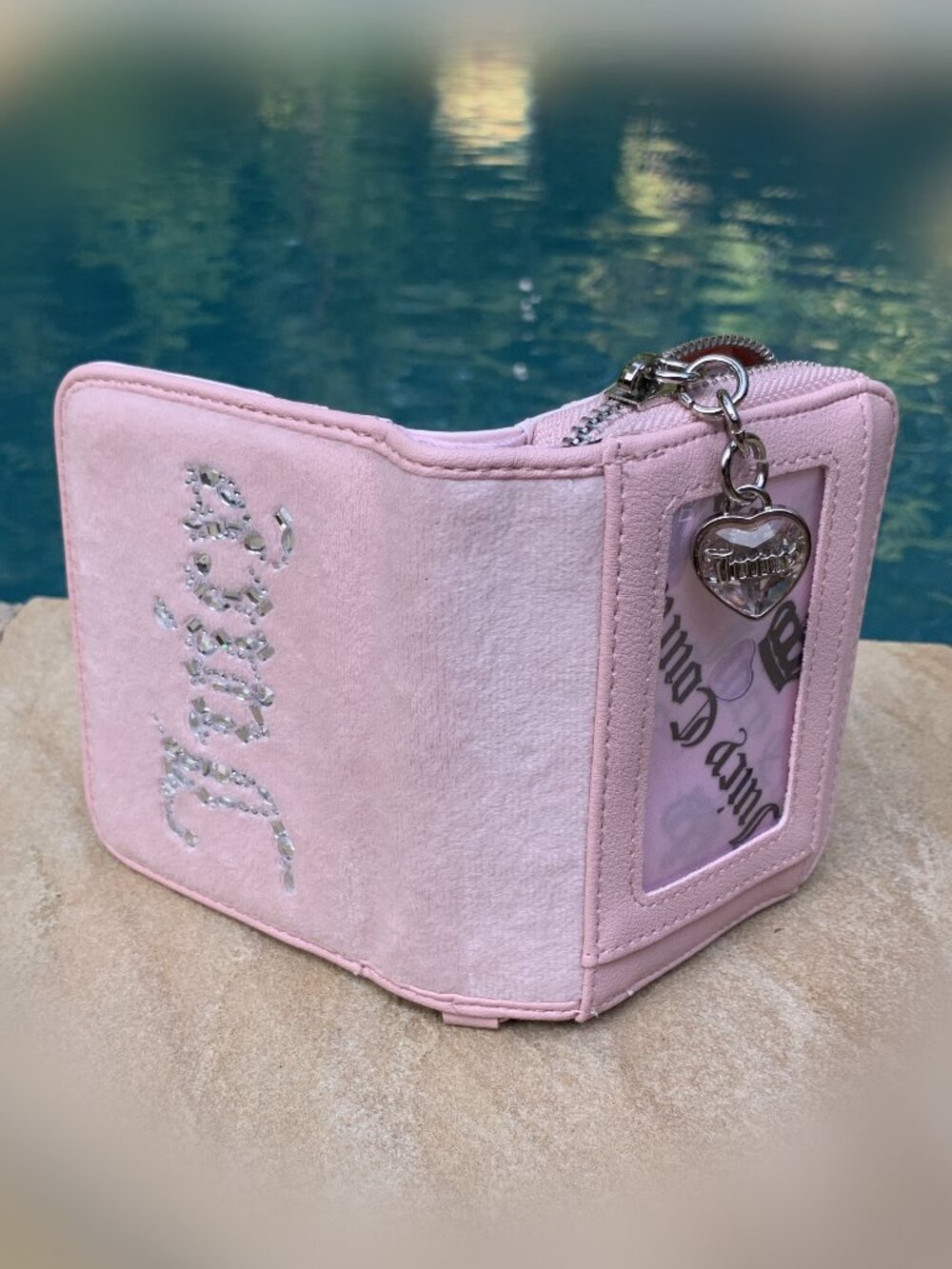 Juicy Couture Velour Card Wallet with Heart Charm NWOT